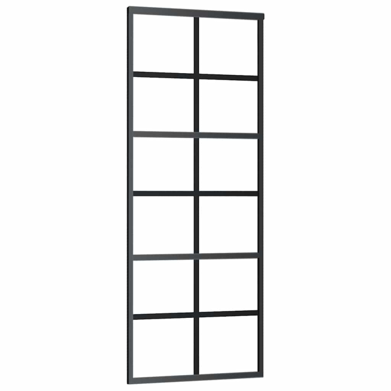 Schiebetür mit Beschlag Schwarz 76x205 cm ESG-Glas