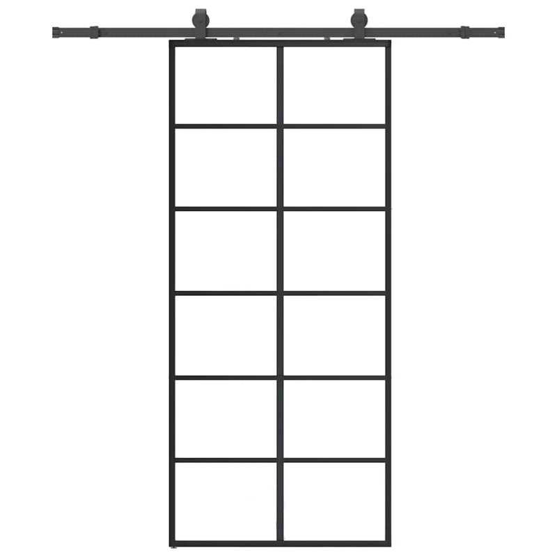 Schiebetür mit Beschlag Schwarz 90x205 cm ESG-Glas