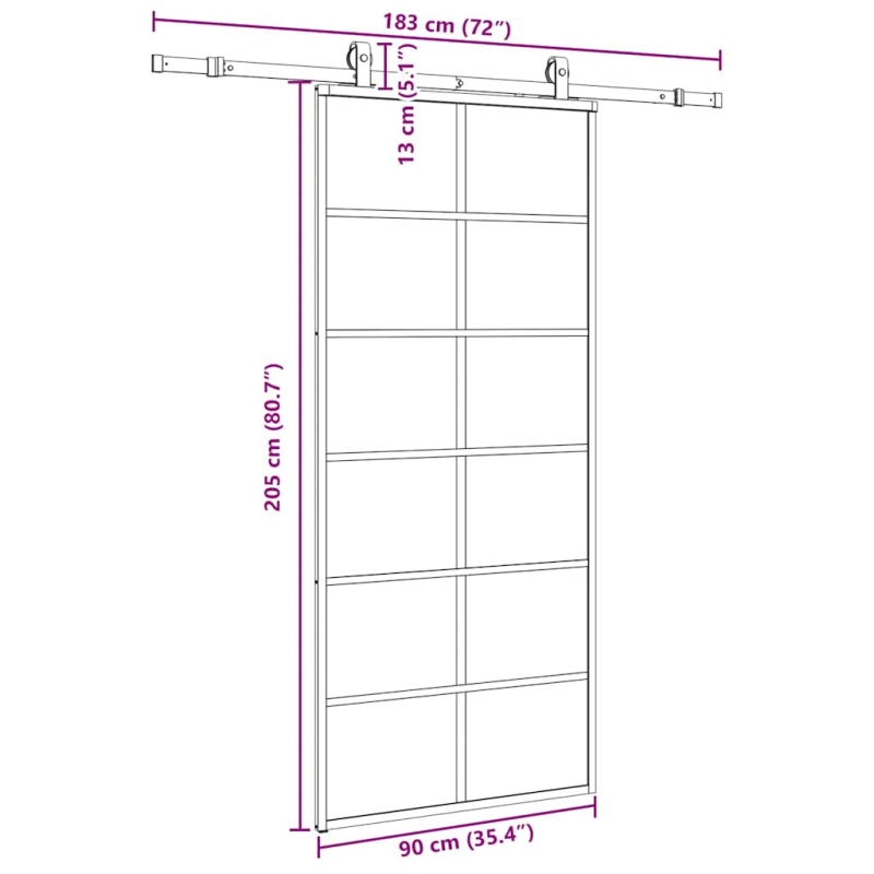 Schiebetür mit Beschlag Schwarz 90x205 cm ESG-Glas