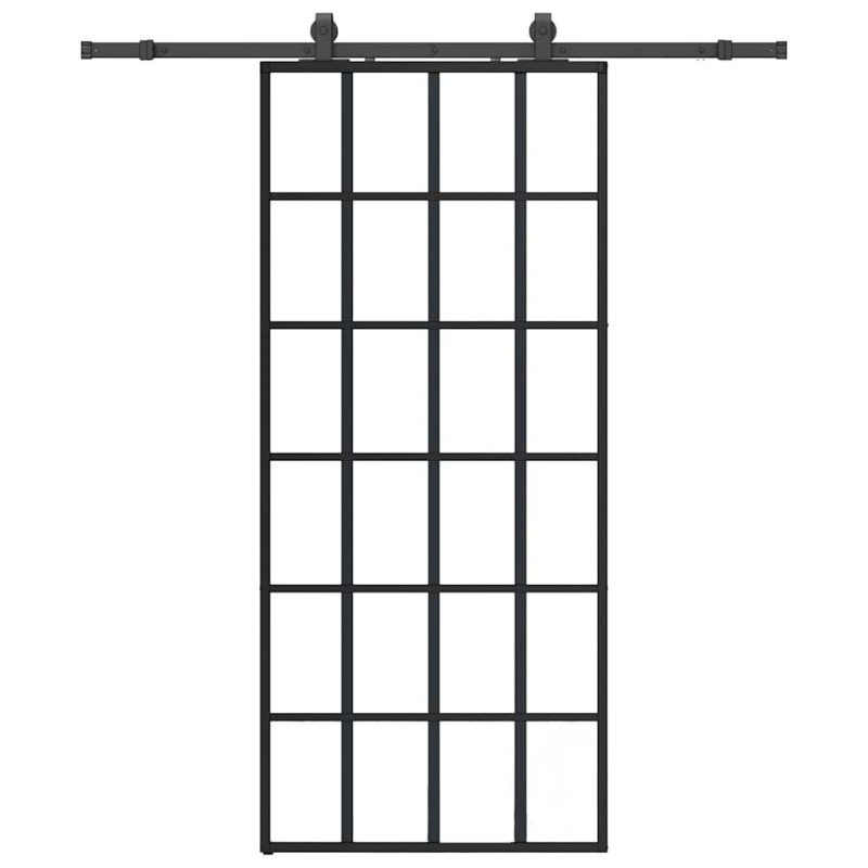 Schiebetür mit Beschlag Schwarz 90x205 cm ESG-Glas