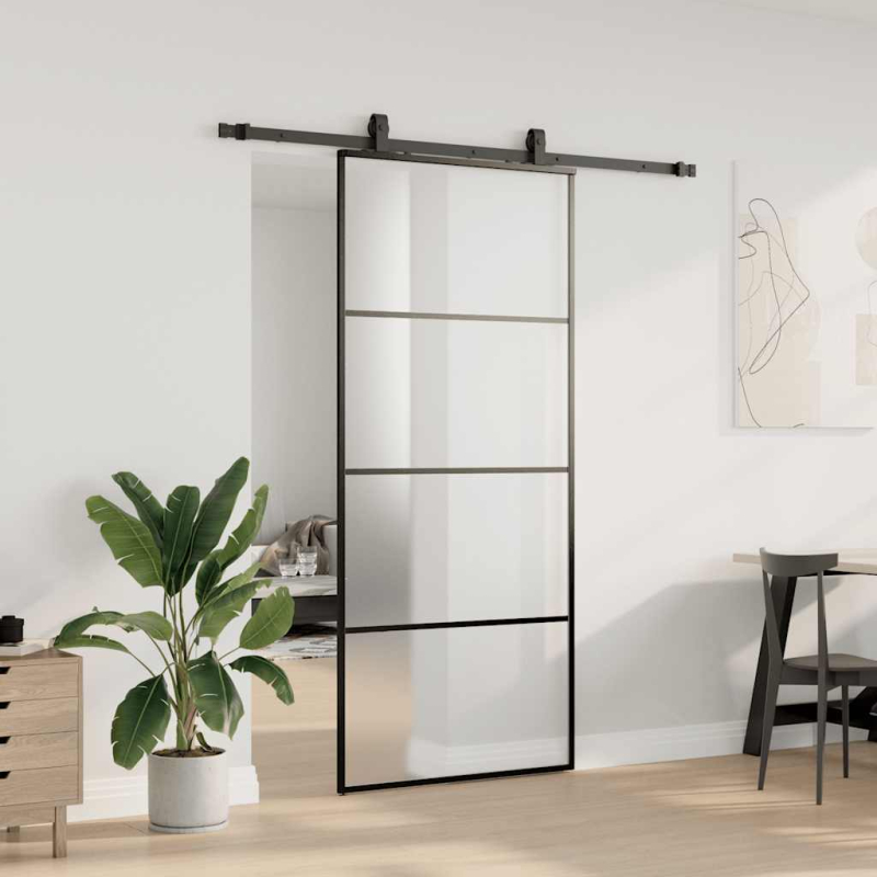 Schiebetür mit Beschlag Schwarz 90x205 cm ESG-Glas