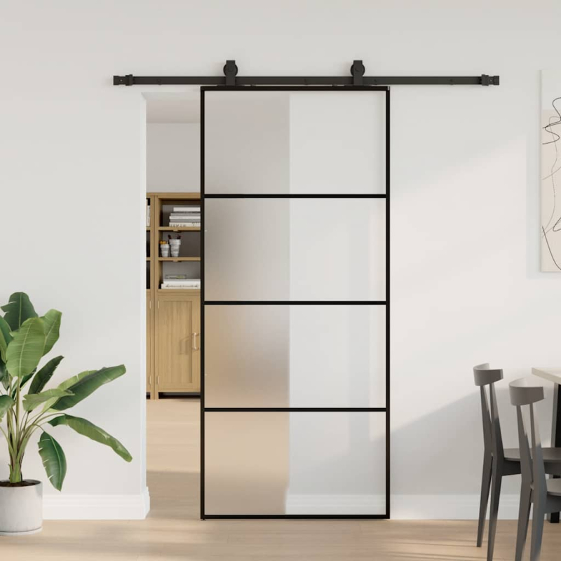 Schiebetür mit Beschlag Schwarz 90x205 cm ESG-Glas