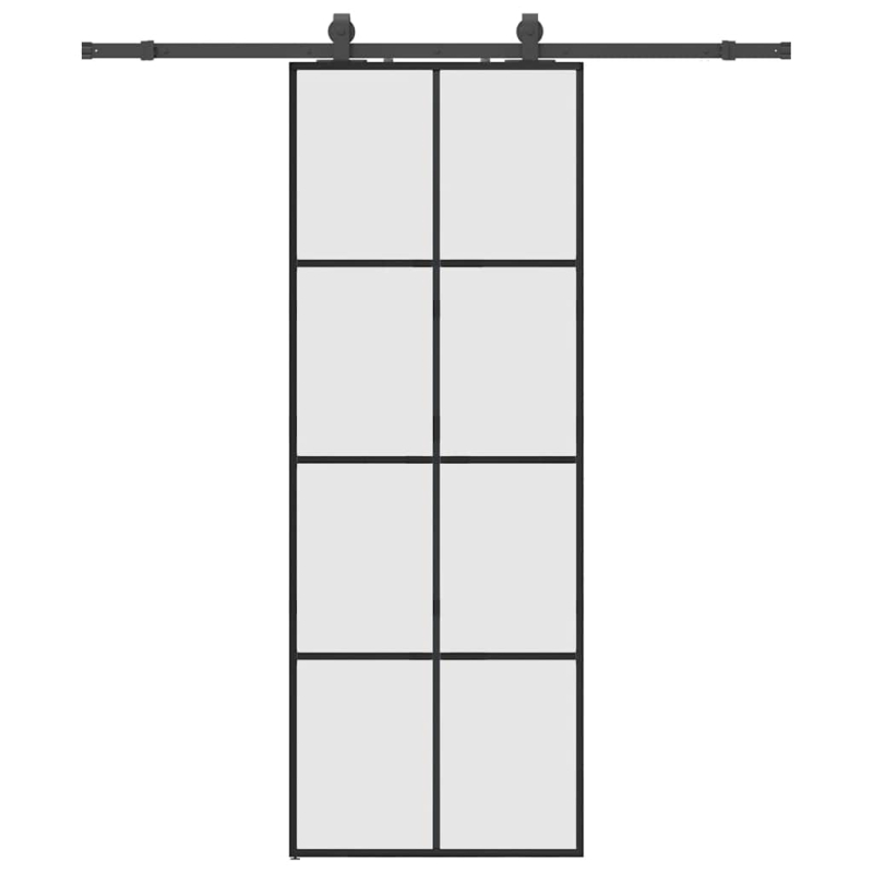 Schiebetür mit Beschlag Schwarz 76x205 cm ESG-Glas