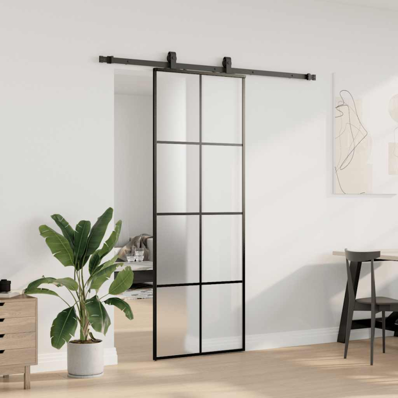 Schiebetür mit Beschlag Schwarz 76x205 cm ESG-Glas