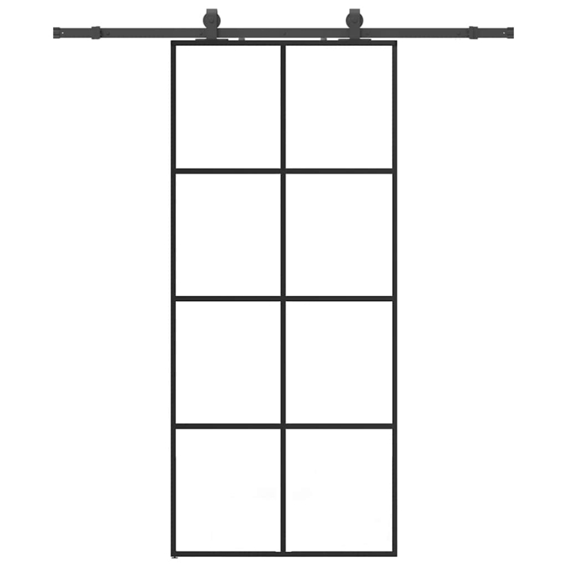 Schiebetür mit Beschlag Schwarz 90x205 cm ESG-Glas
