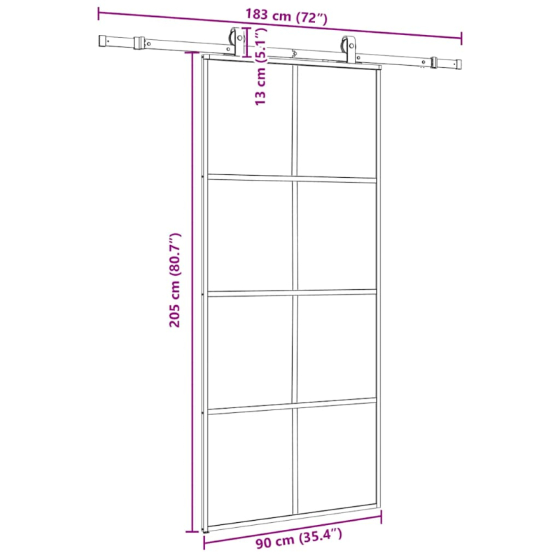 Schiebetür mit Beschlag Schwarz 90x205 cm ESG-Glas