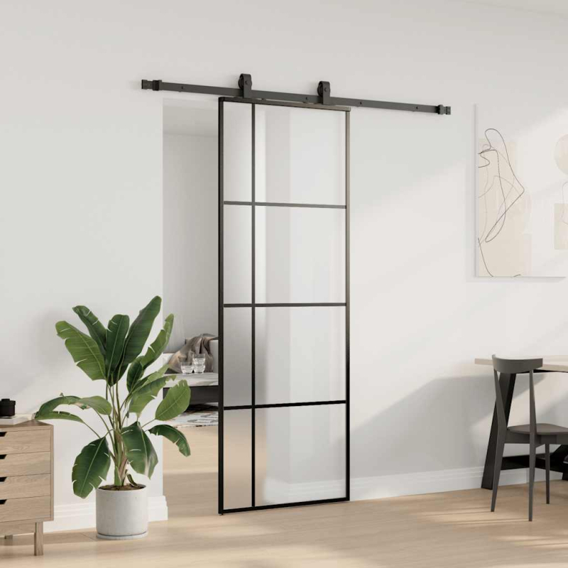 Schiebetür mit Beschlag Schwarz 76x205 cm ESG-Glas