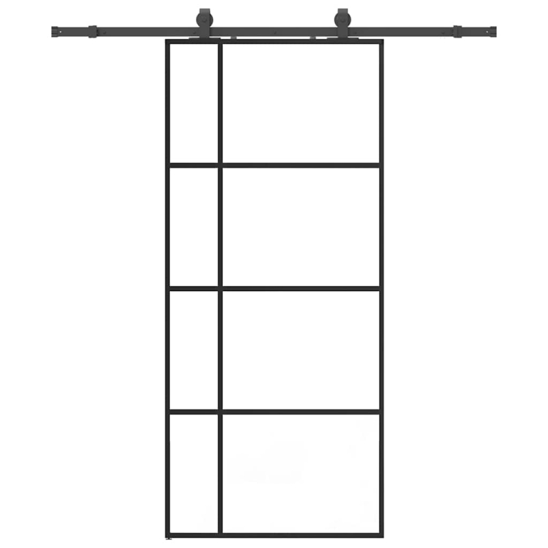 Schiebetür mit Beschlag Schwarz 90x205 cm ESG-Glas