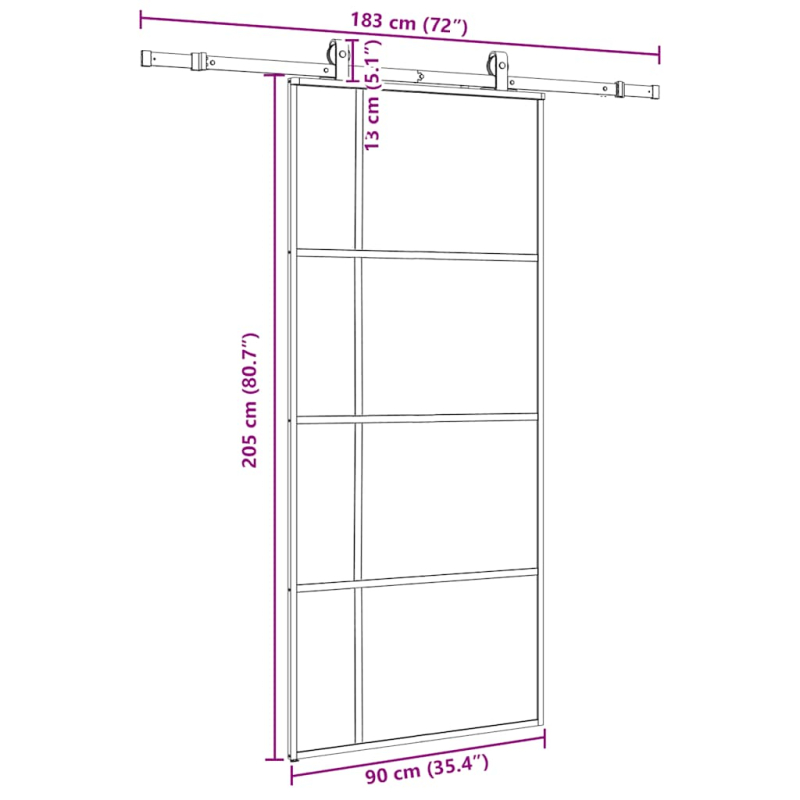 Schiebetür mit Beschlag Schwarz 90x205 cm ESG-Glas