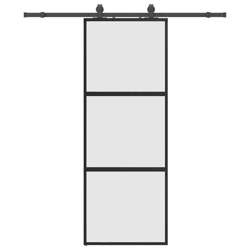 Schiebetür mit Beschlag Schwarz 76x205 cm Hartglas