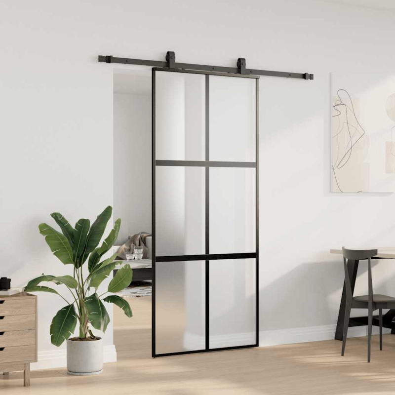 Schiebetür mit Beschlag Schwarz 90x205 cm Hartglas