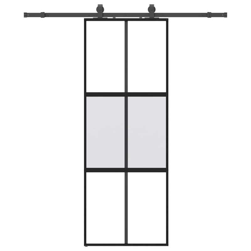 Schiebetür mit Beschlag Schwarz 76x205 cm Hartglas