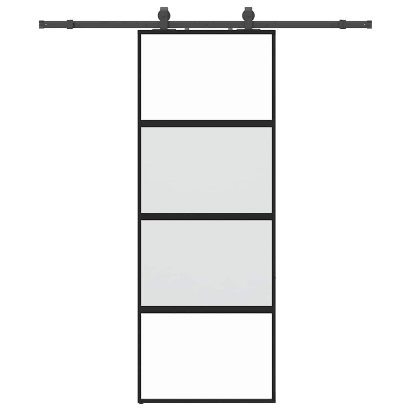 Schiebetür mit Beschlag Schwarz 76x205 cm Hartglas