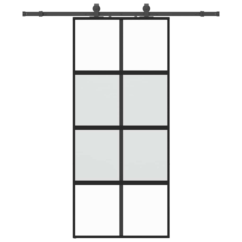 Schiebetür mit Beschlag Schwarz 90x205 cm Hartglas