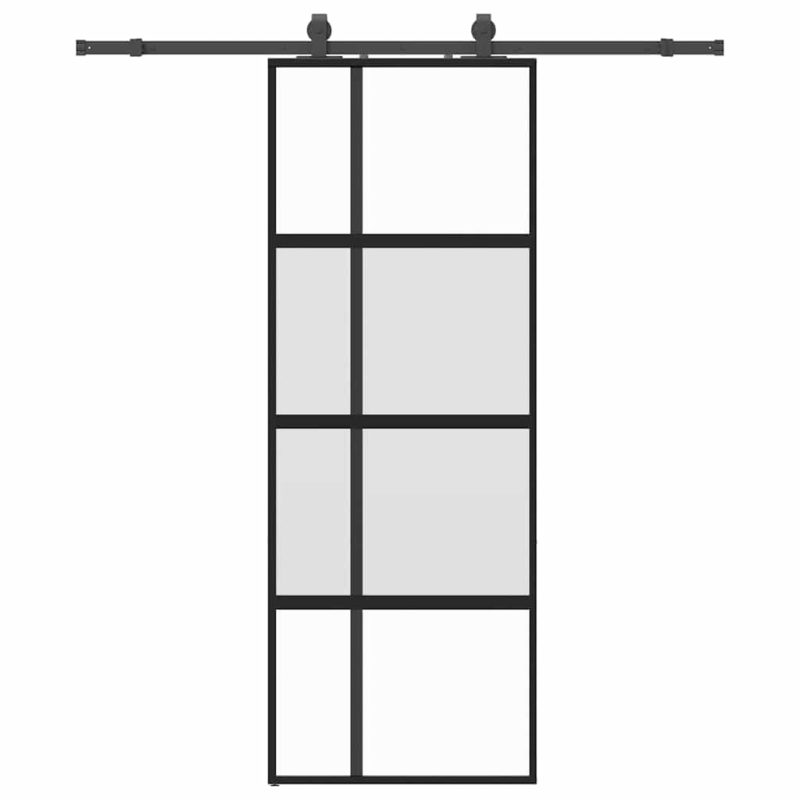 Schiebetür mit Beschlag Schwarz 76x205 cm Hartglas