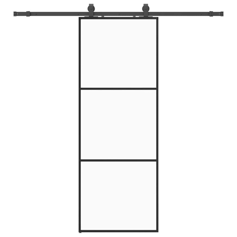 Schiebetür mit Beschlag Schwarz 76x205 cm ESG-Glas