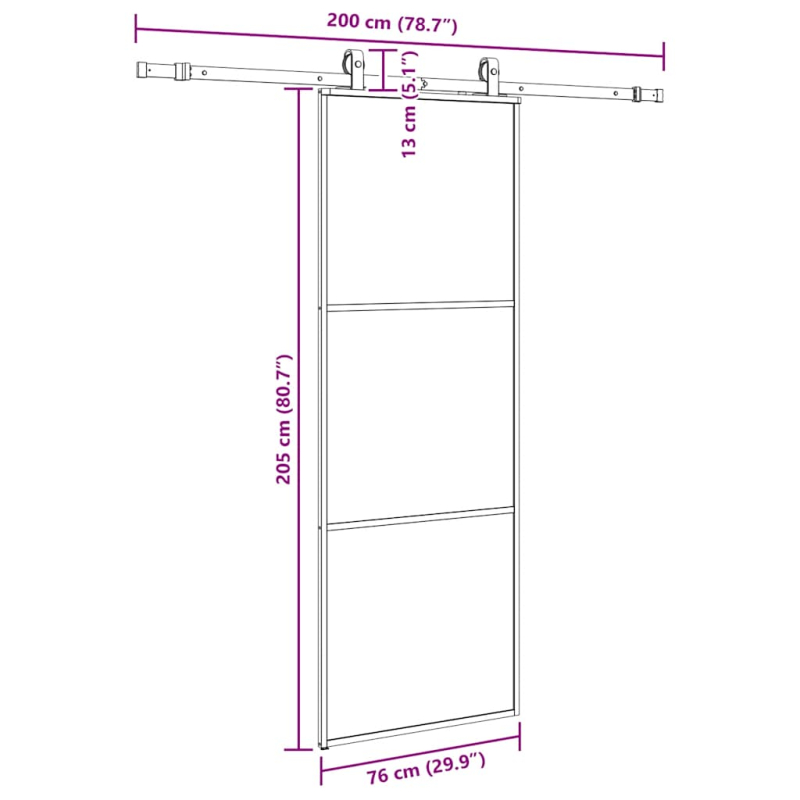 Schiebetür mit Beschlag Schwarz 76x205 cm ESG-Glas
