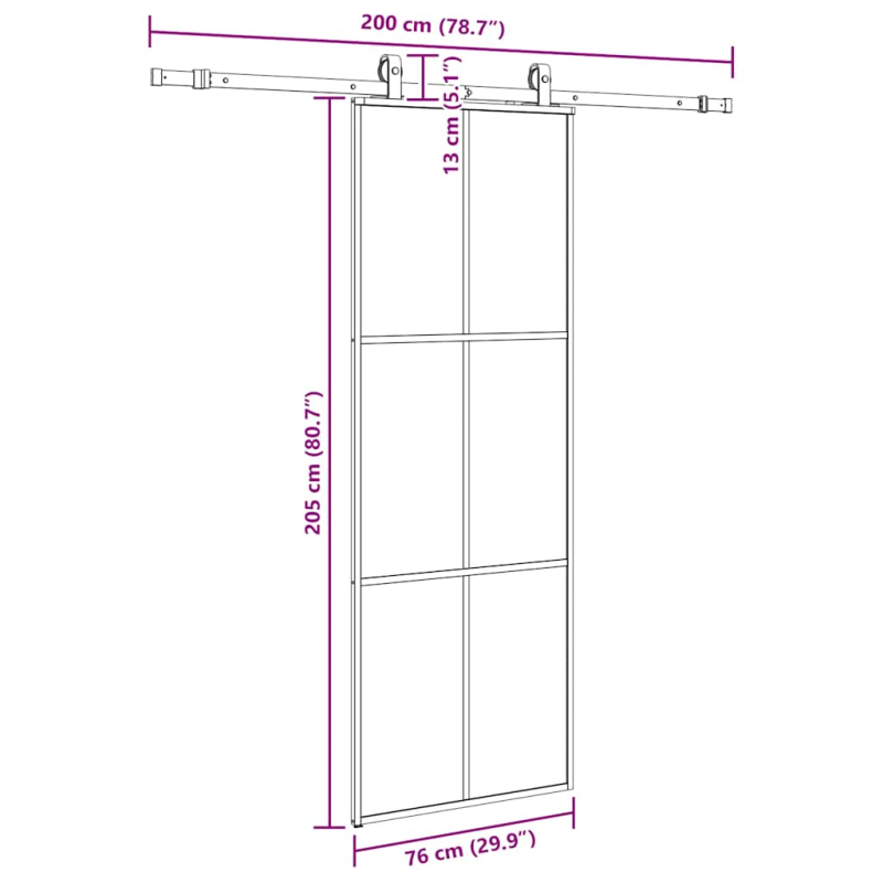 Schiebetür mit Beschlag Schwarz 76x205 cm ESG-Glas