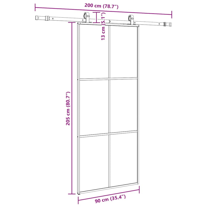 Schiebetür mit Beschlag Schwarz 90x205 cm ESG-Glas