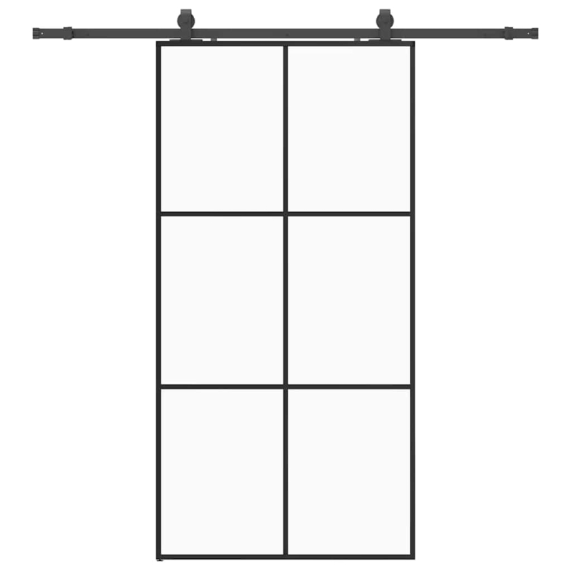 Schiebetür mit Beschlag Schwarz 102x205 cm ESG-Glas