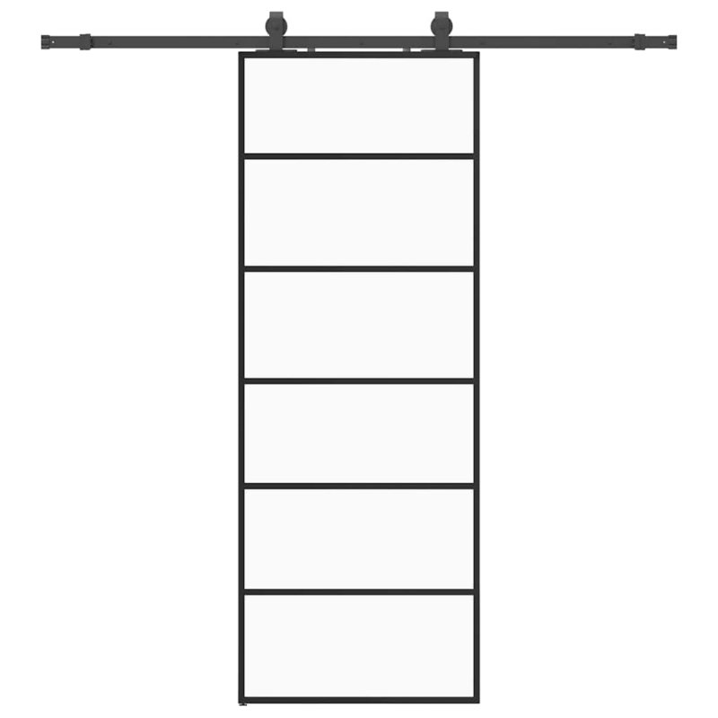 Schiebetür mit Beschlag Schwarz 76x205 cm ESG-Glas