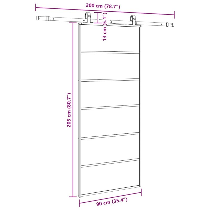 Schiebetür mit Beschlag Schwarz 90x205 cm ESG-Glas