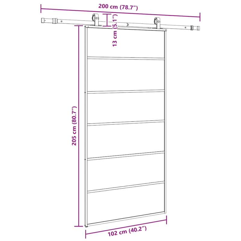 Schiebetür mit Beschlag Schwarz 102x205 cm ESG-Glas