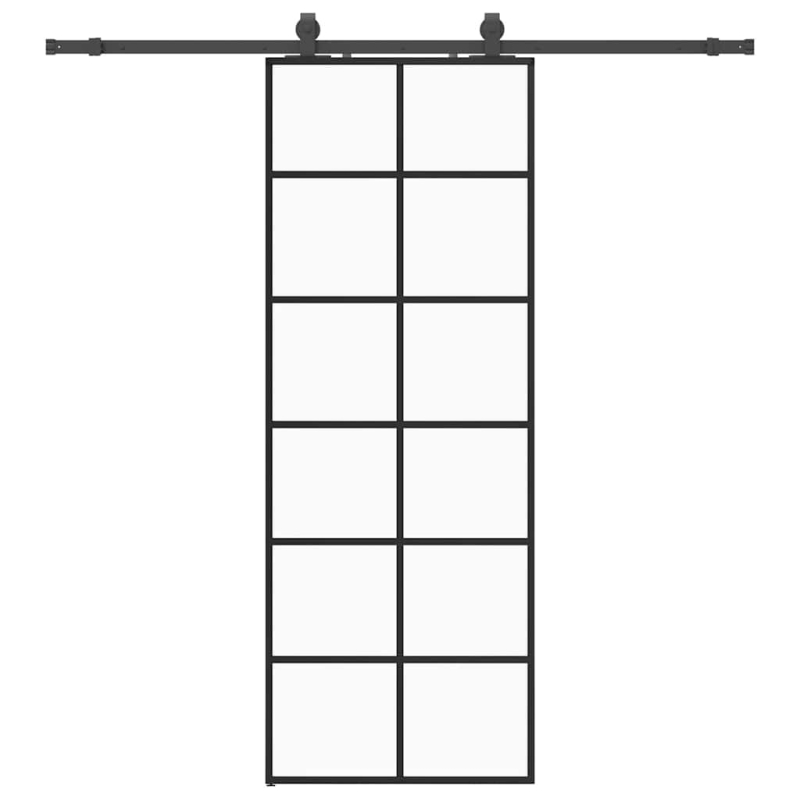 Schiebetür mit Beschlag Schwarz 76x205 cm ESG-Glas
