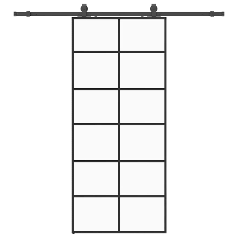 Schiebetür mit Beschlag Schwarz 90x205 cm ESG-Glas
