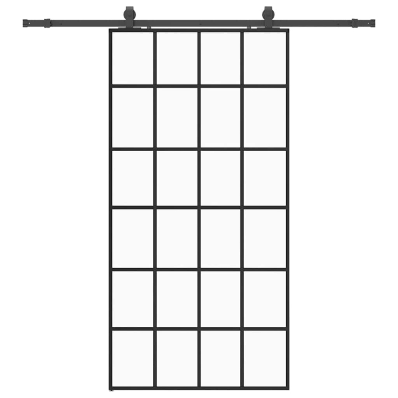 Schiebetür mit Beschlag Schwarz 102x205 cm ESG-Glas