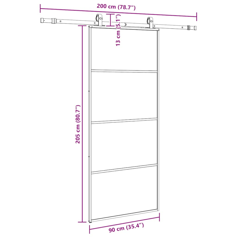 Schiebetür mit Beschlag Schwarz 90x205 cm ESG-Glas
