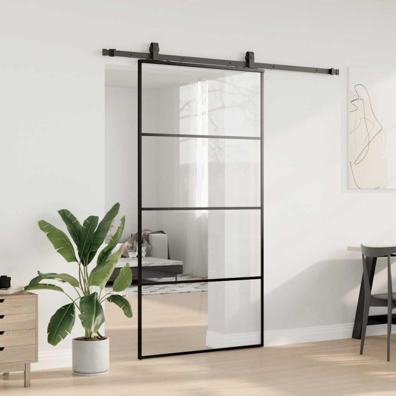 Schiebetür mit Beschlag Schwarz 102,5x205 cm ESG-Glas