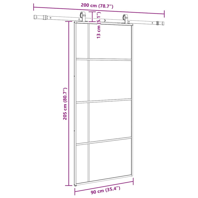 Schiebetür mit Beschlag Schwarz 90x205 cm ESG-Glas