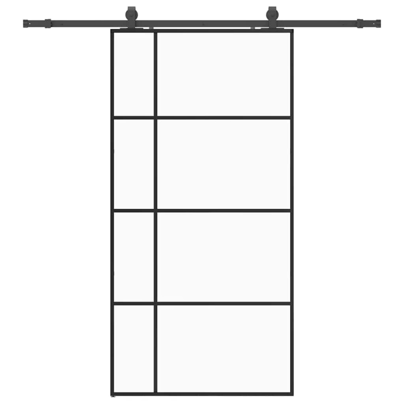 Schiebetür mit Beschlag Schwarz 102,5x205 cm ESG-Glas