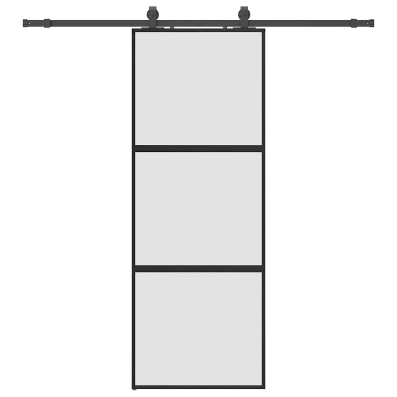 Schiebetür mit Beschlag Schwarz 76x205 cm Hartglas