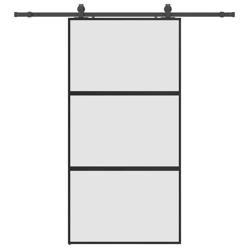 Schiebetür mit Beschlag Schwarz 102,5x205 cm Hartglas