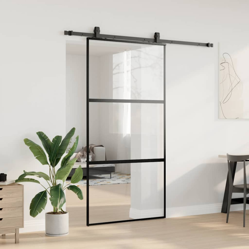 Schiebetür mit Beschlag Schwarz 102,5x205 cm Hartglas