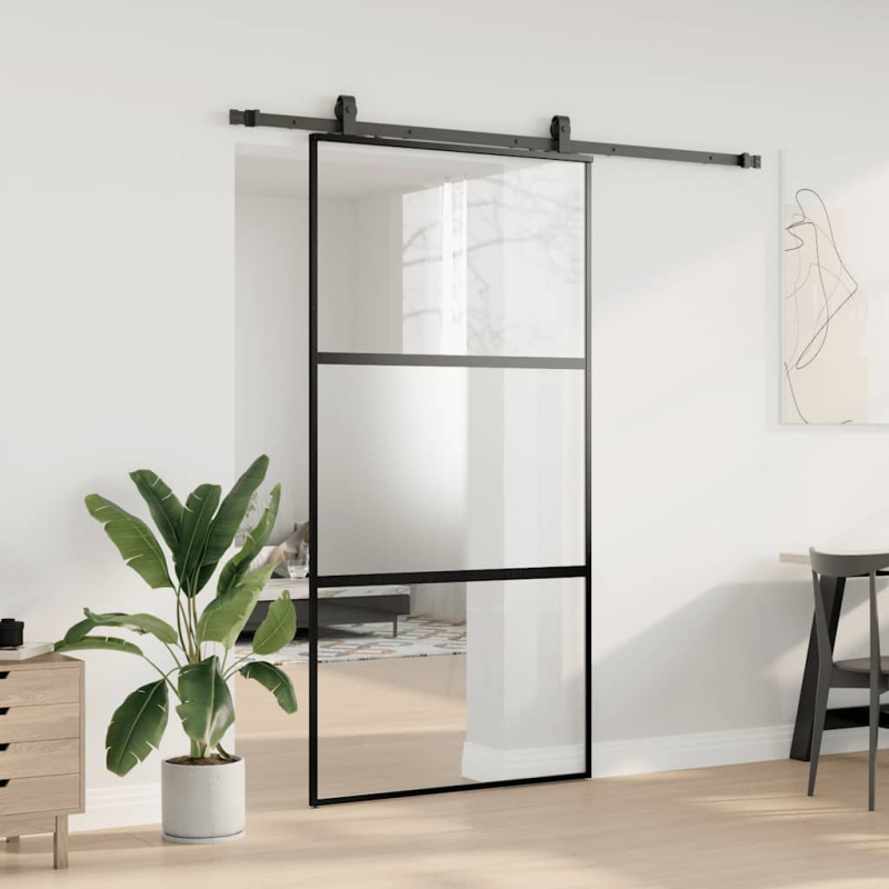Schiebetür mit Beschlag Schwarz 102,5x205 cm Hartglas