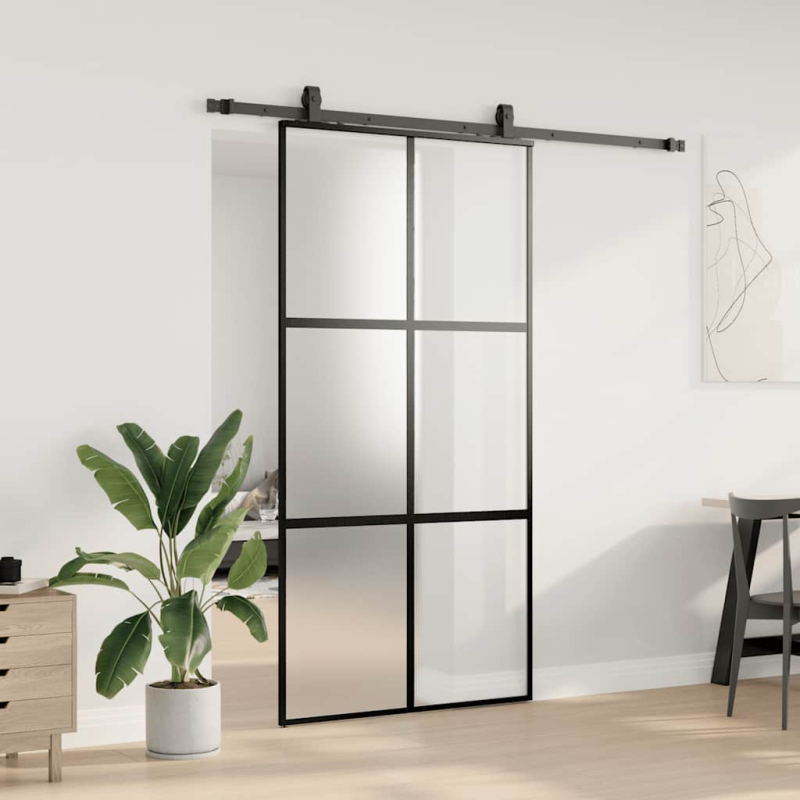 Schiebetür mit Beschlag Schwarz 102,5x205 cm Hartglas