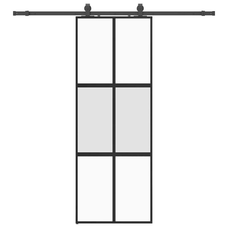 Schiebetür mit Beschlag Schwarz 76x205 cm Hartglas