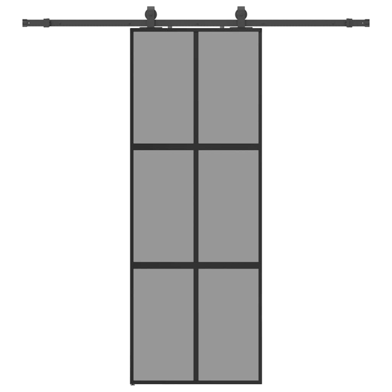 Schiebetür mit Beschlag Schwarz 76x205 cm Hartglas