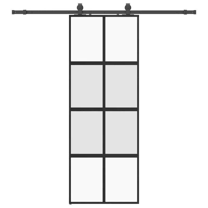 Schiebetür mit Beschlag Schwarz 76x205 cm Hartglas