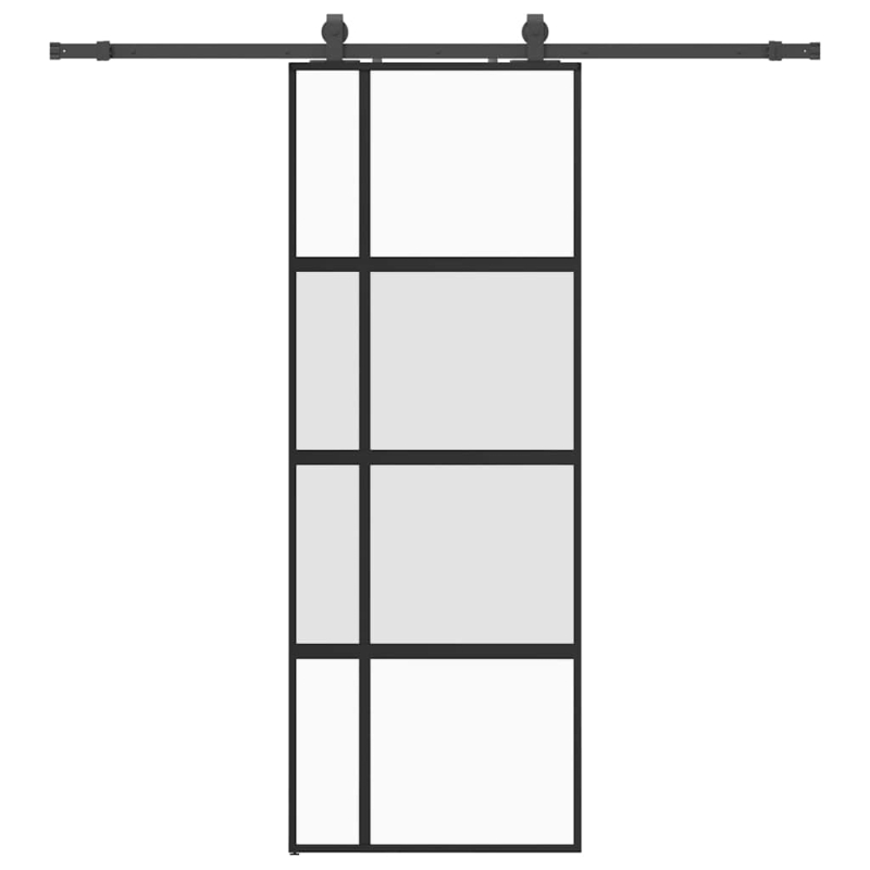 Schiebetür mit Beschlag Schwarz 76x205 cm Hartglas