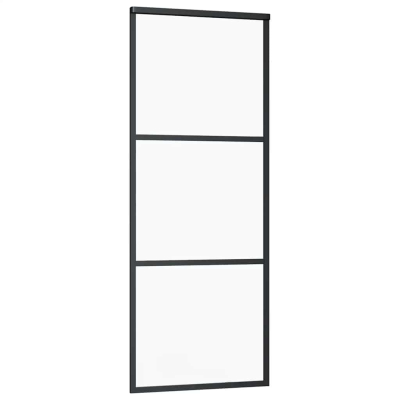 Schiebetür mit Beschlag Schwarz 76x205 cm ESG-Glas