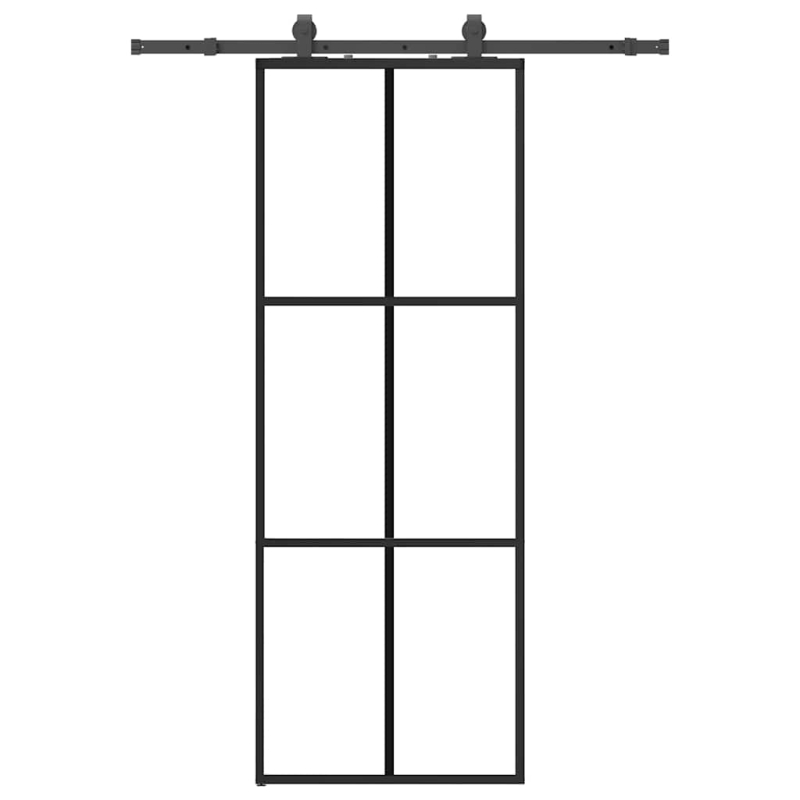 Schiebetür mit Beschlag Schwarz 76x205 cm ESG-Glas