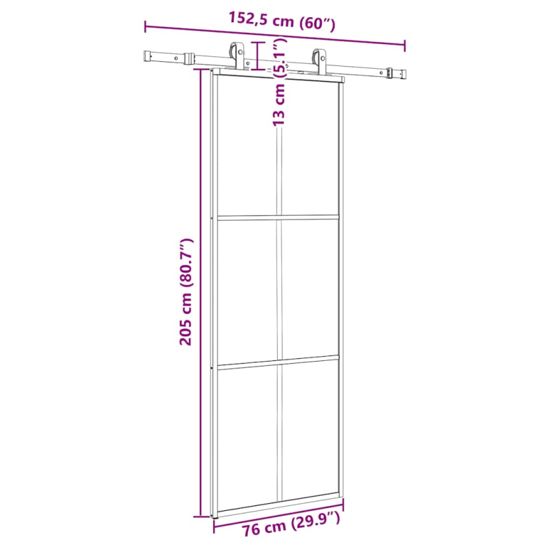 Schiebetür mit Beschlag Schwarz 76x205 cm ESG-Glas