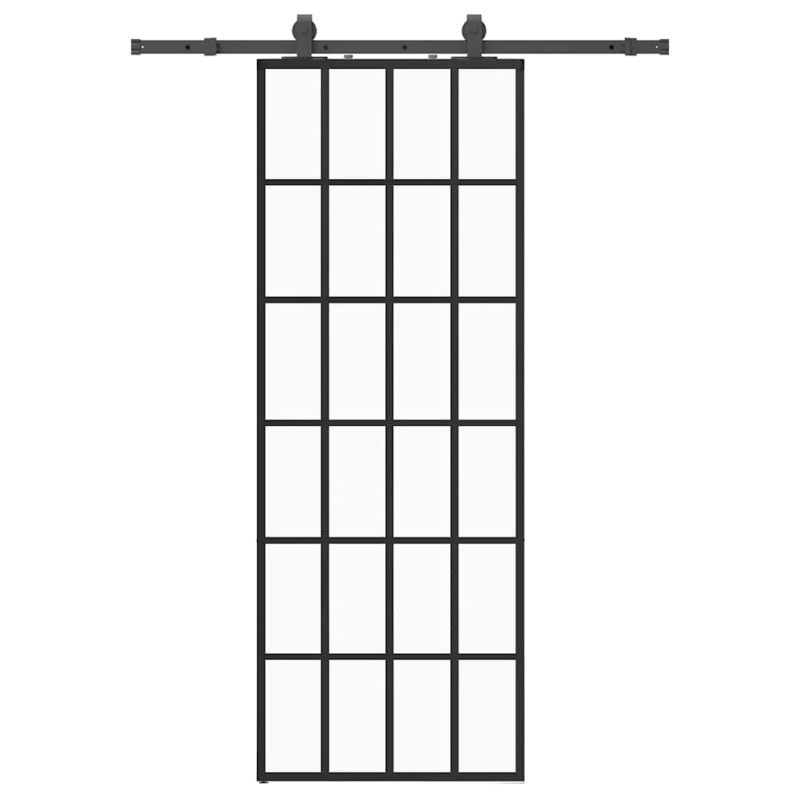 Schiebetür mit Beschlag Schwarz 76x205 cm ESG-Glas