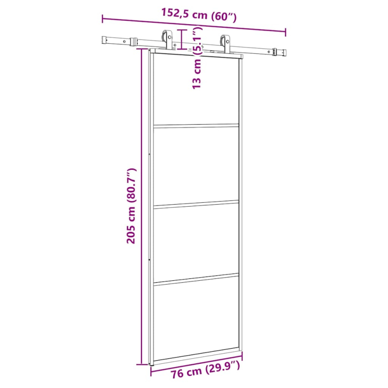 Schiebetür mit Beschlag Schwarz 76x205 cm ESG-Glas