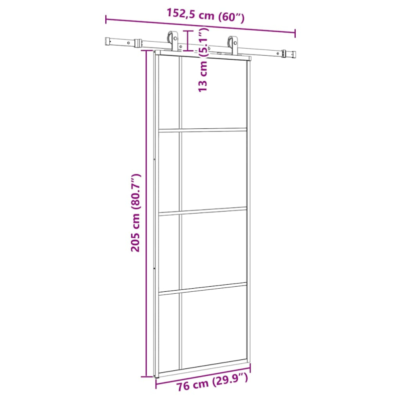 Schiebetür mit Beschlag Schwarz 76x205 cm ESG-Glas