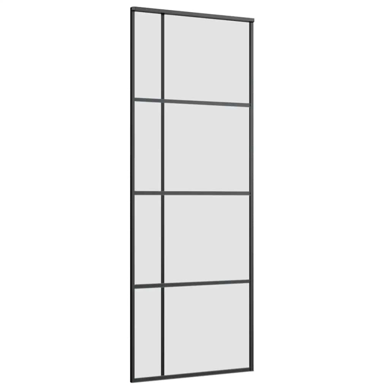 Schiebetür mit Beschlag Schwarz 76x205 cm ESG-Glas
